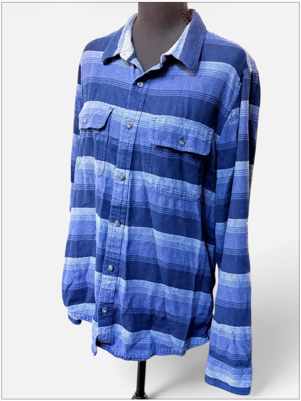 Toad&Co Blue and Navy Striped Men's Button-Down Shirt